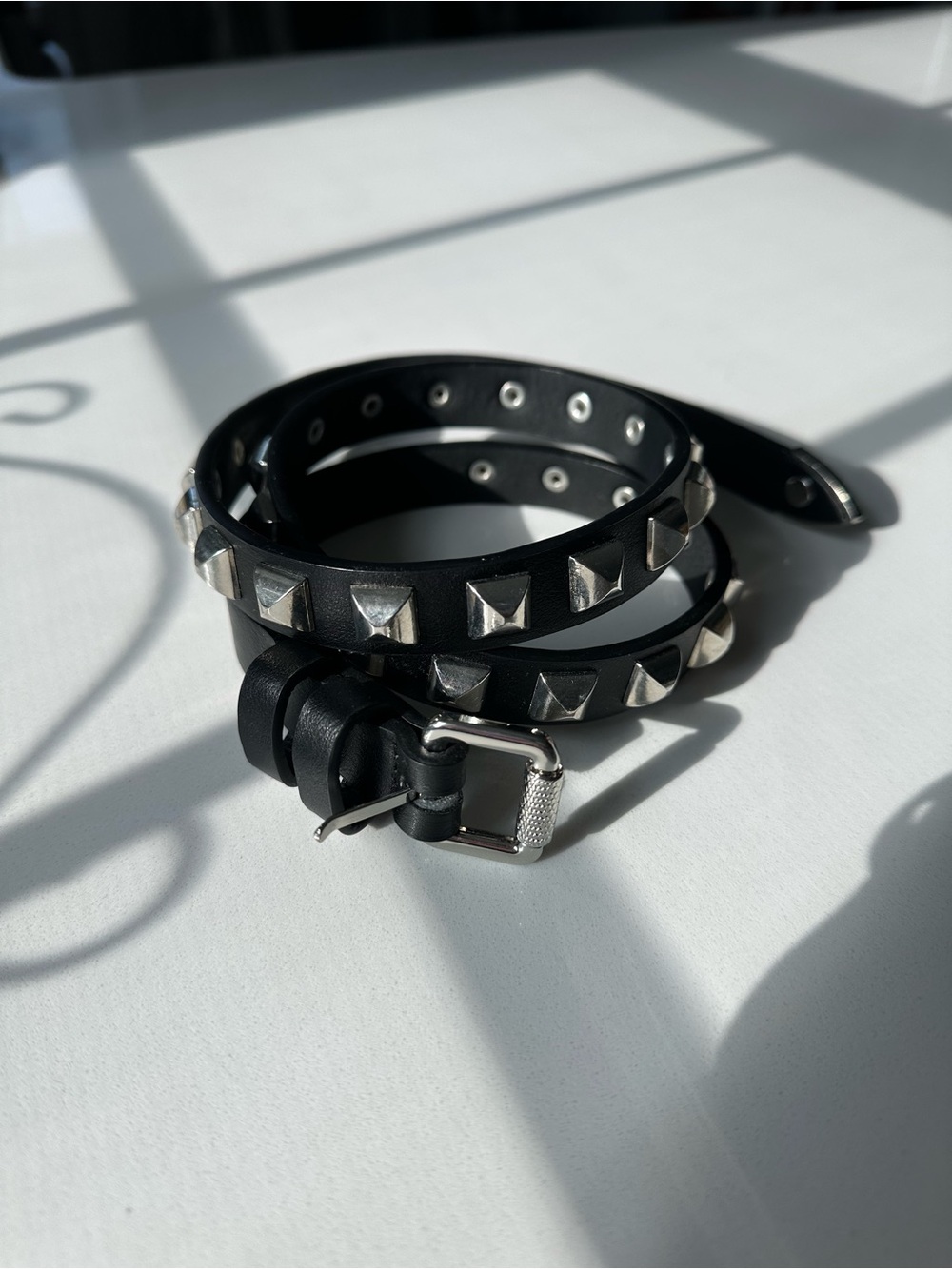 Black Studded Wrap Belt with Silver Pyramid Studs